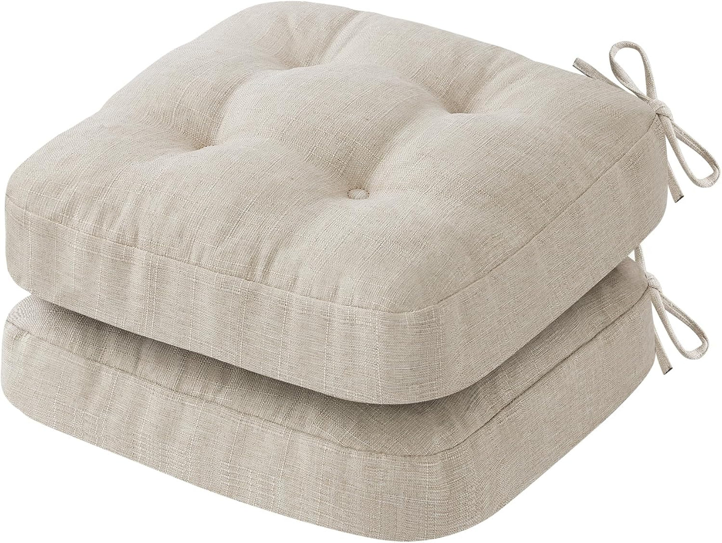 Chair Cushions, Memory Foam Dining Chair Cushions, Tufted Indoor Chair Pads, Set of 4, 16.5' x 16.5' x 3.5', Beige