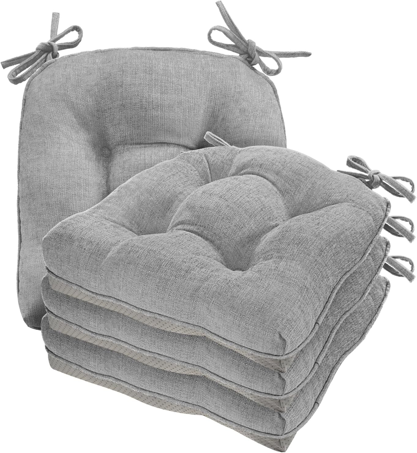 Cozyide Chair Cushions for Dining Chairs, 17" x 17" Non-Slip Kitchen Chair Pads with Adjustable Ties, Memory Foam Indoor Chair Cushions for Dining Room, Grey (Pack of 4)