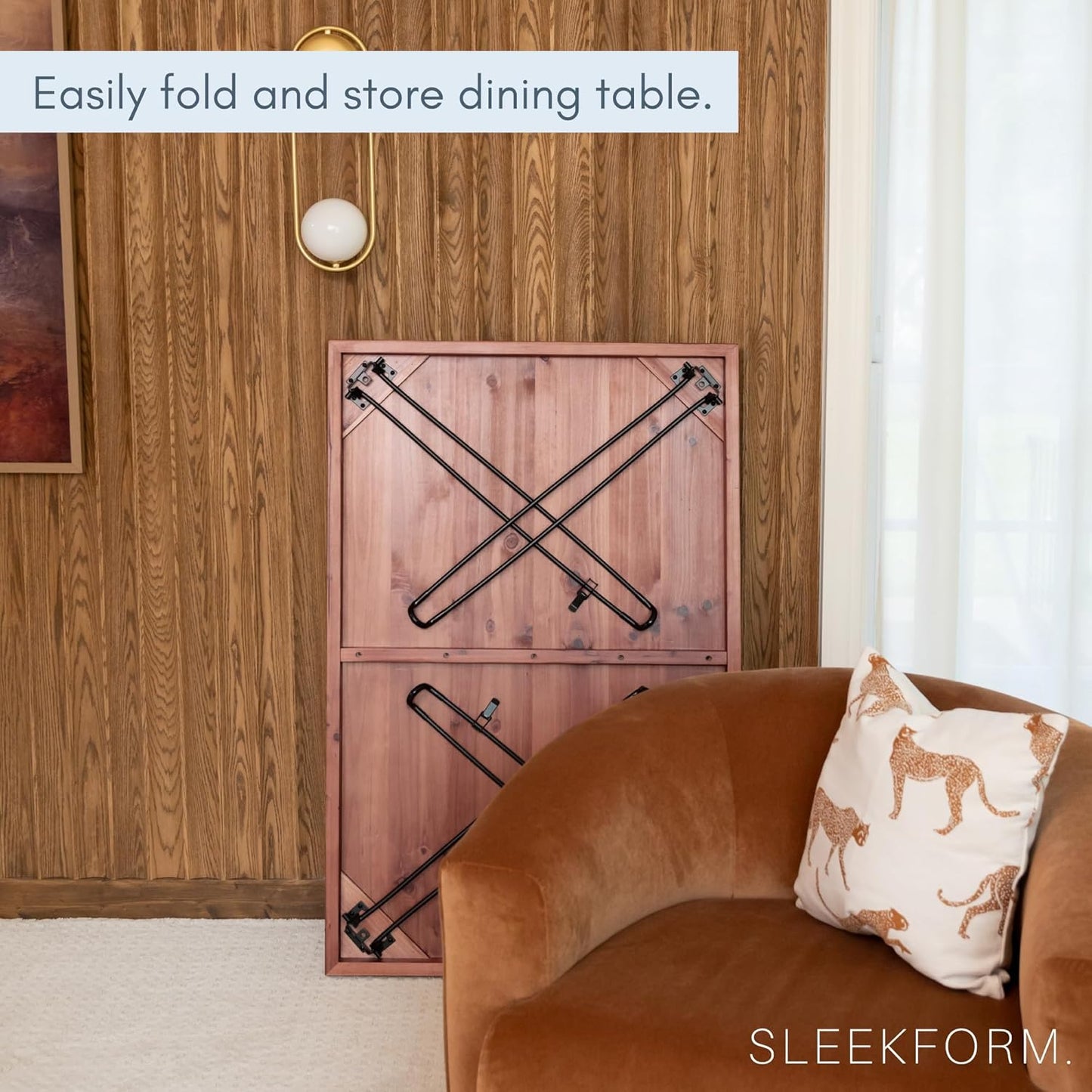 Sleekform Wooden Folding Dining Table for 4 - with Collapsible Hairpin Legs - 4 ft Portable Small Foldable Dining Room Table for Farmhouse Kitchen and Small Spaces - Walnut