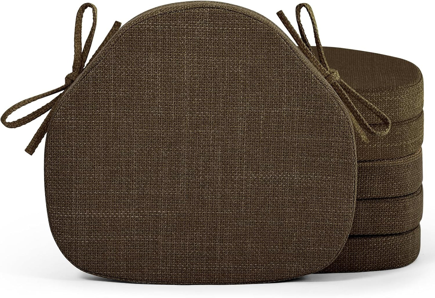 Shinnwa Dining Chair Cushions Set of 4, High-Resilience Foam Windsor Seat Pads, Kitchen Chair Cushions with Ties & Textured Cover, 4 Pack, 16.5 x 15.5 x 2, Light Brown
