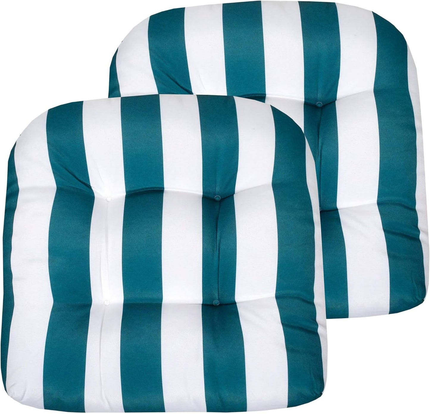 Sweet Home Collection Patio Cushions Outdoor Chair Pads Premium Comfortable Thick Fiber Fill Tufted 19" x 19" Seat Cover, 4 Count (Pack of 1), Havana Peacock/White