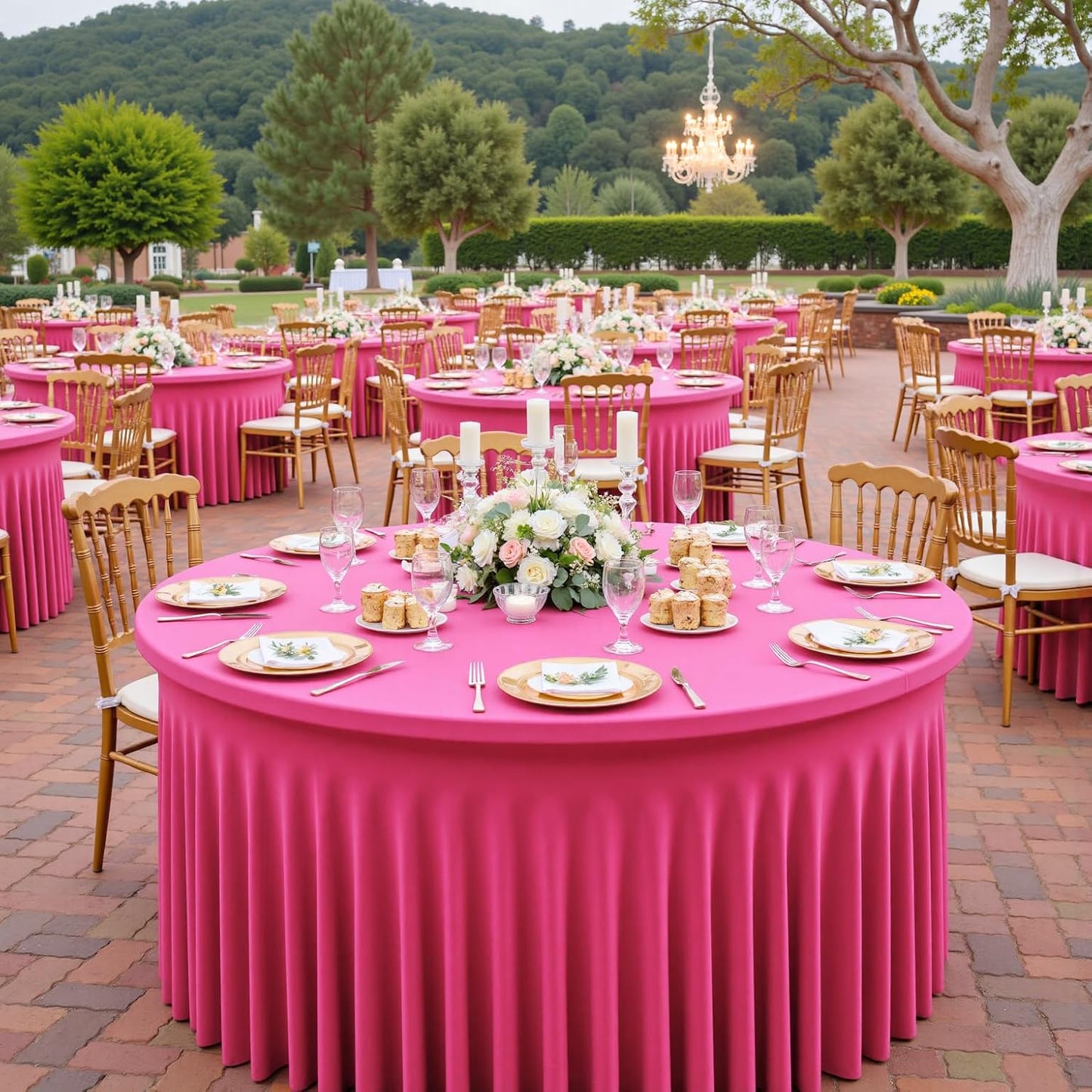 Outpain 6 Pack Black Round Spandex Tablecloth for 60 Inch/5FT Tables - Stretchy Table Cloth with Skirt, Wrinkle-Free Fitted Cloth for Wedding Vendor, Banquet & Graduation Decor (120" Round)