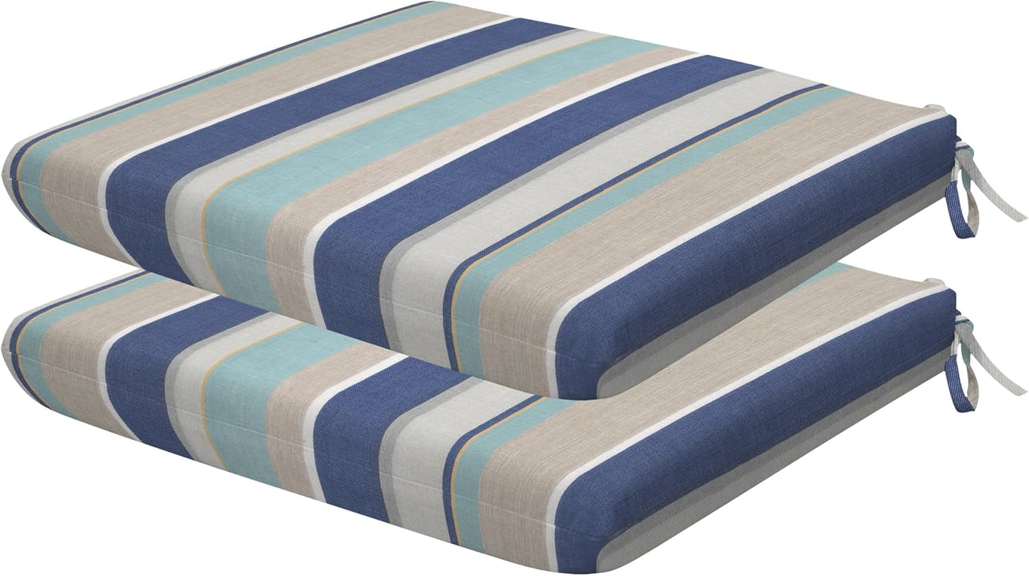 Honeycomb Outdoor Set of 2 Seat Pads, 18 x 17.5, Stripe Poolside Universal Chair Cushions for Patio Furniture