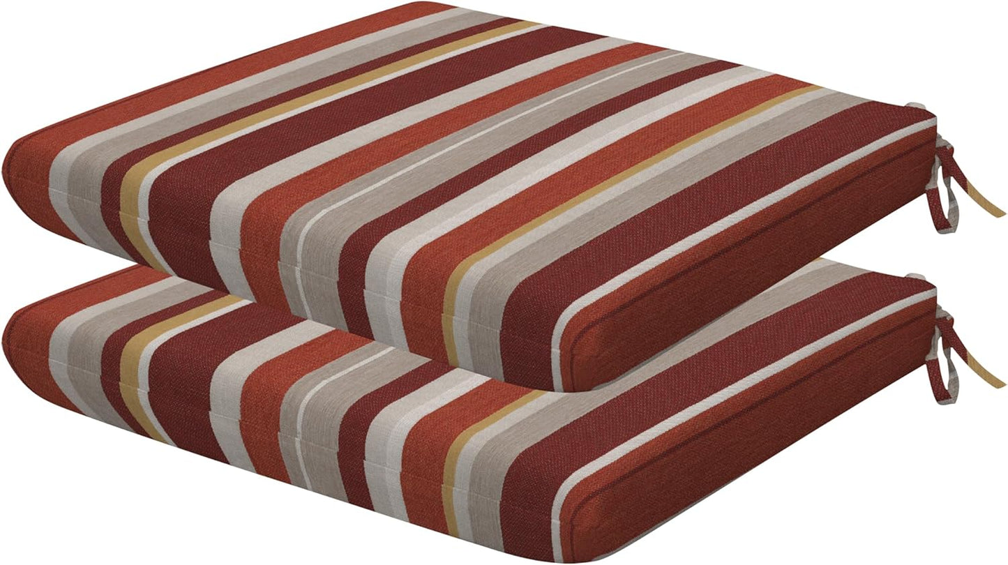 Honeycomb Outdoor Set of 2 Seat Pads, 18 x 17.5, Stripe Poolside Universal Chair Cushions for Patio Furniture