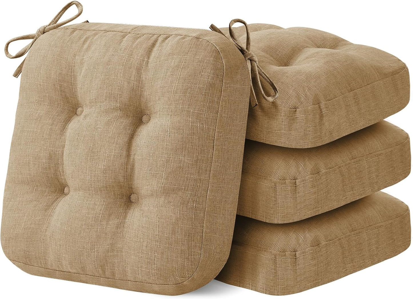 Chair Cushions, Memory Foam Dining Chair Cushions, Tufted Indoor Chair Pads, Set of 4, 16.5' x 16.5' x 3.5', Beige
