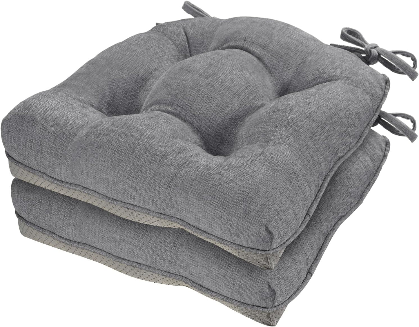 Cozyide Chair Cushions for Dining Chairs, 17" x 17" Non-Slip Kitchen Chair Pads with Adjustable Ties, Memory Foam Indoor Chair Cushions for Dining Room, Grey (Pack of 4)
