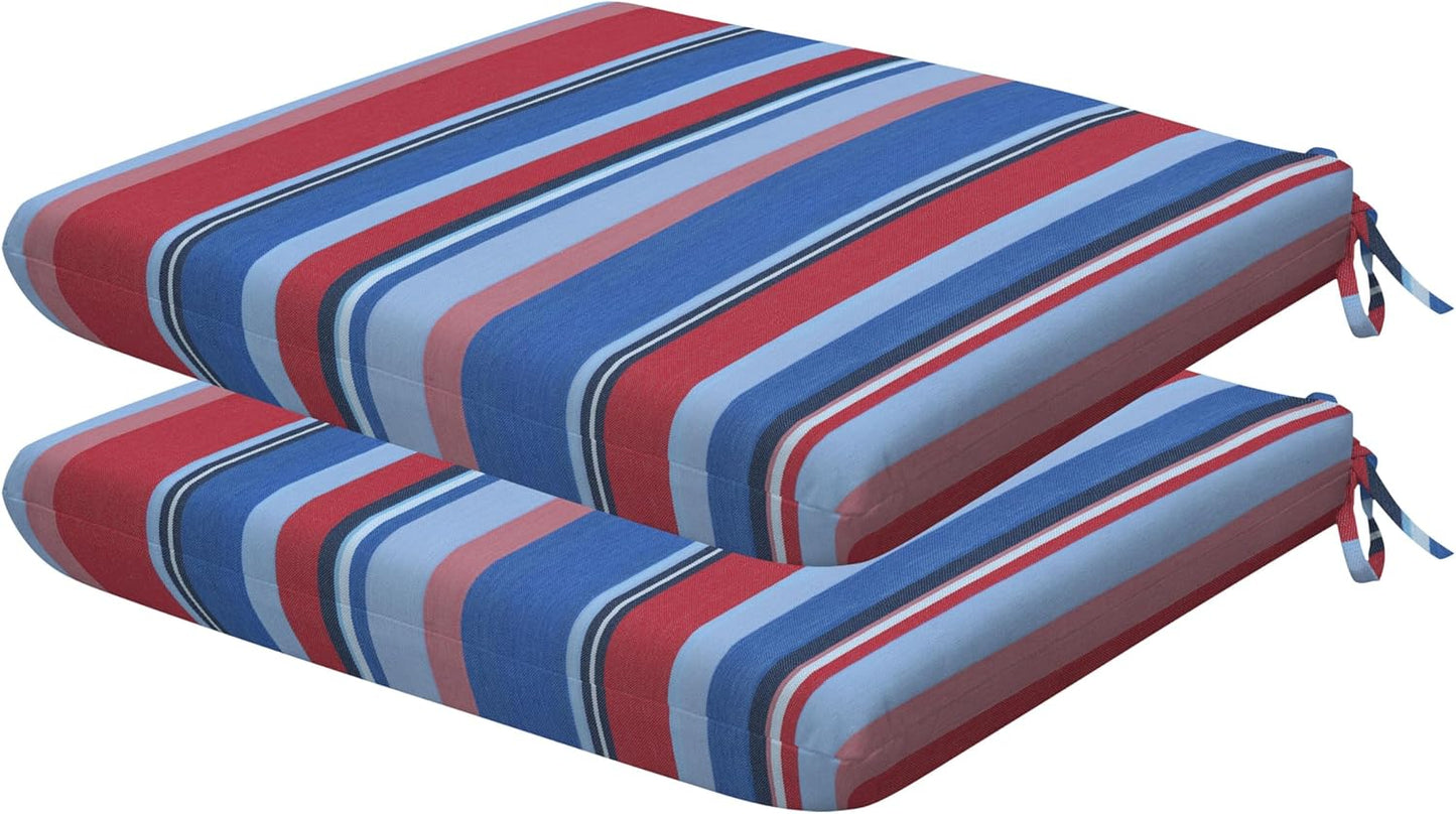 Honeycomb Outdoor Set of 2 Seat Pads, 18 x 17.5, Stripe Poolside Universal Chair Cushions for Patio Furniture