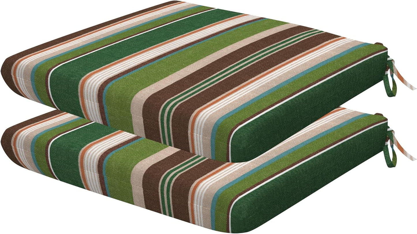 Honeycomb Outdoor Set of 2 Seat Pads, 18 x 17.5, Stripe Poolside Universal Chair Cushions for Patio Furniture