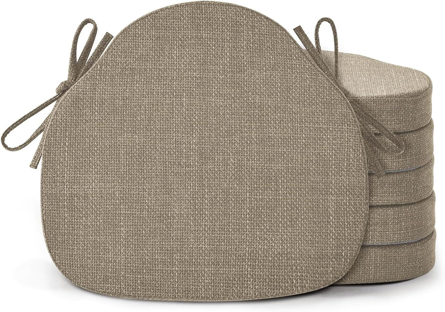 Shinnwa Dining Chair Cushions Set of 4, High-Resilience Foam Windsor Seat Pads, Kitchen Chair Cushions with Ties & Textured Cover, 4 Pack, 16.5 x 15.5 x 2, Light Brown