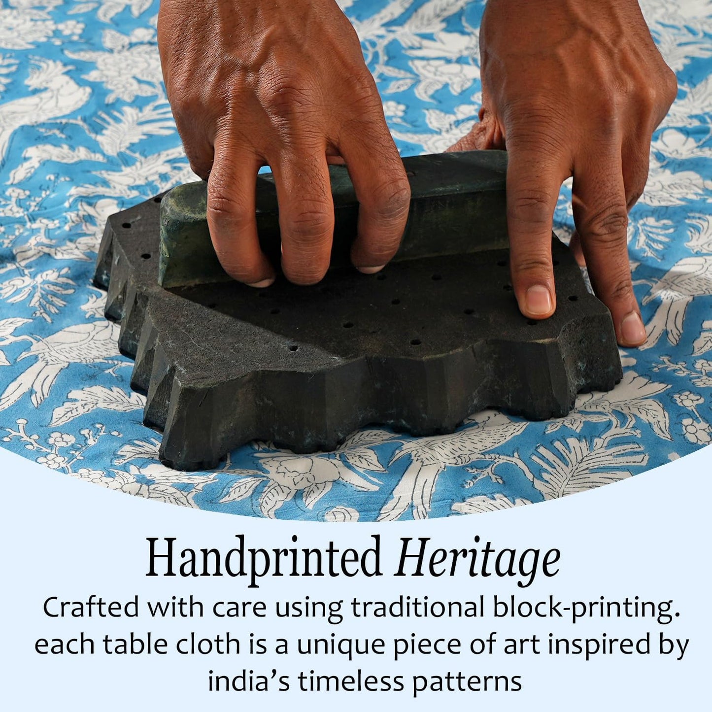 CPC Round Tablecloth- Cotton Indian Block Print Tablecloth -Handmade Printed Washable Cotton Table Cloth - Spring/Summer, Weding Table Cover - Blue Sapphire 110 Inch