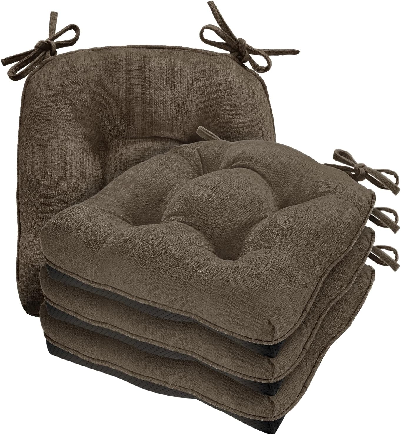 Cozyide Chair Cushions for Dining Chairs, 17" x 17" Non-Slip Kitchen Chair Pads with Adjustable Ties, Memory Foam Indoor Chair Cushions for Dining Room, Grey (Pack of 4)
