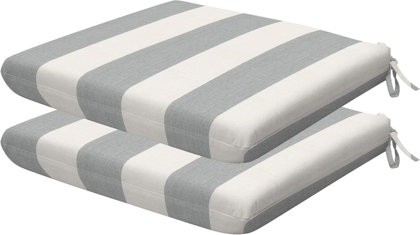 Honeycomb Outdoor Set of 2 Seat Pads, 18 x 17.5, Stripe Poolside Universal Chair Cushions for Patio Furniture