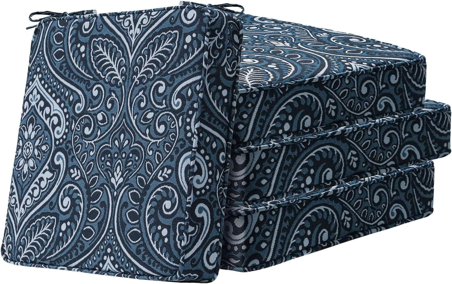 Sunbrella Square Corner Seat Cushions, 18.5" x 16" x 3", Set of 4, Indoor Outdoor Water Repellent Universal Chair Pads with Ties for Patio Furniture, Garden Dining Chairs, Spectrum Brick