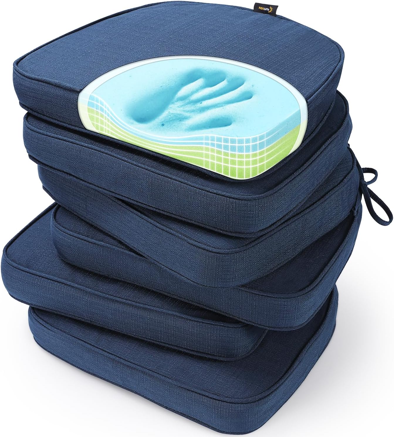 SUNROX Gel Memory Foam Chair Cushions, FadeShield Water-, Stain-Resistant Durable Reversible Seat Cushion Pads with Ties for Indoor/Outdoor Kitchen Dining Office, 17"x16", Set of 6, Heather Grey