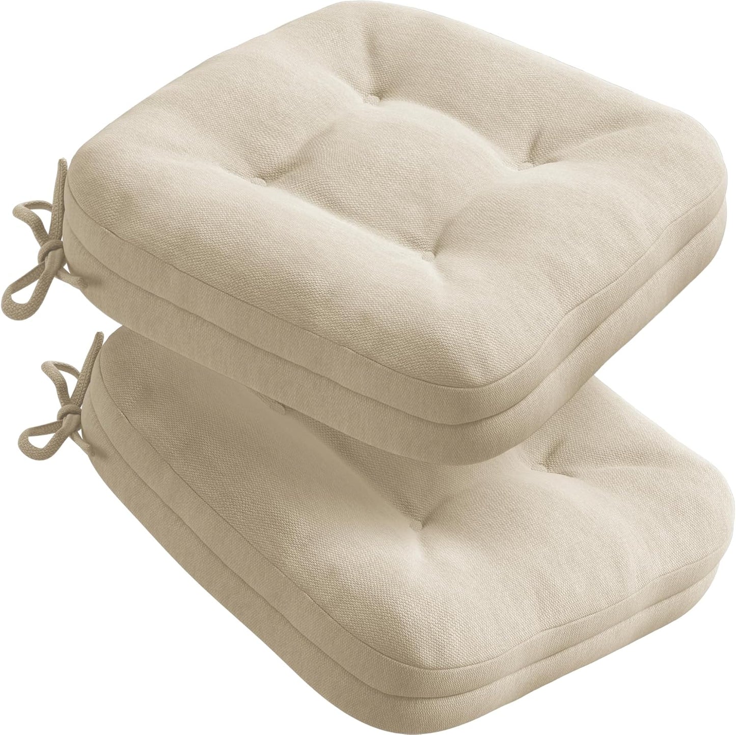 Codi Dining Chair Cushions 4 Pack, Thick Chairs Pads for Indoor Kitchen Room - Washable, Non-Slip Seat Cushion with Ties, 16.5"x16.5"x 3.5", Set of 4, Beige