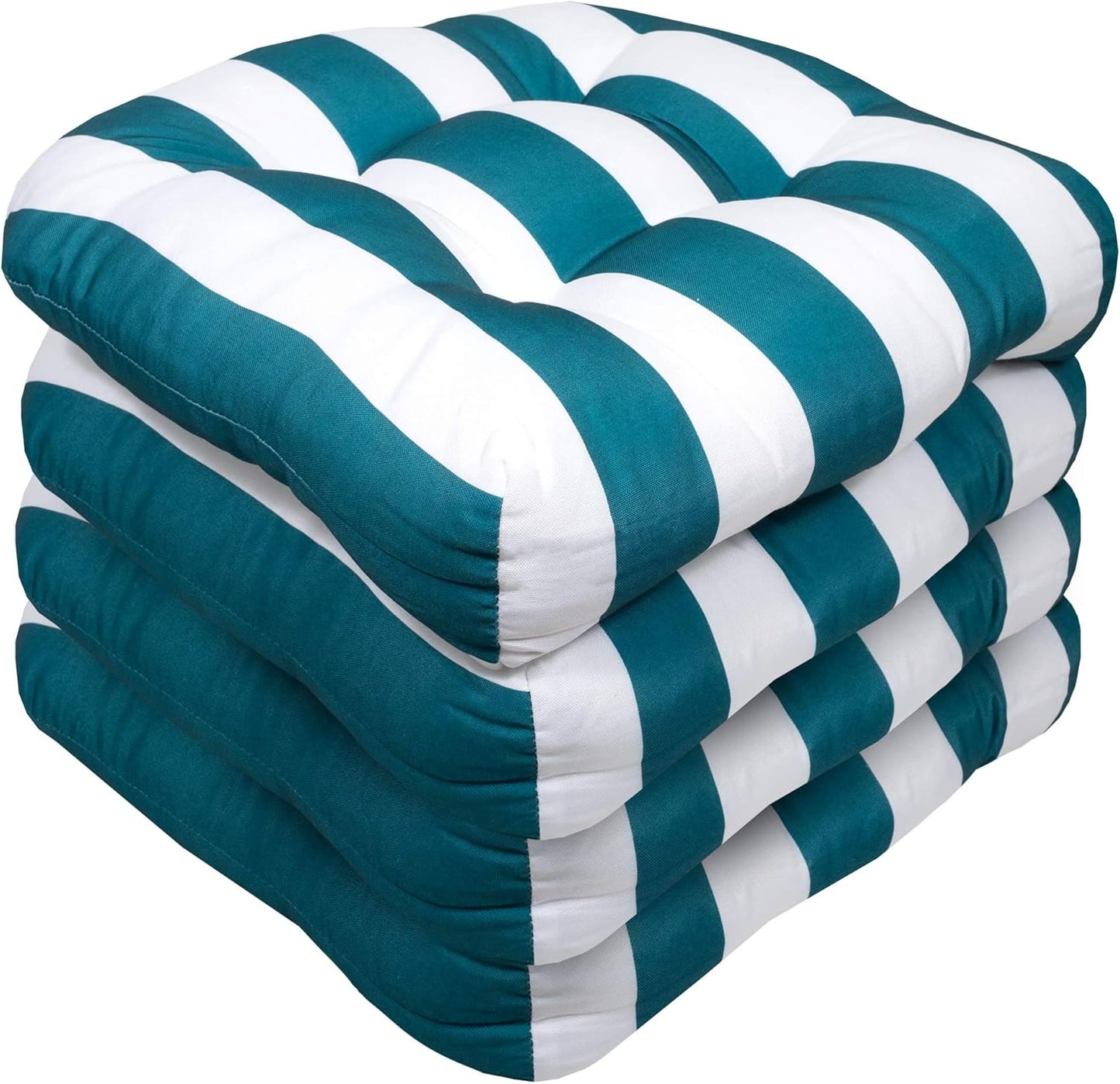 Sweet Home Collection Patio Cushions Outdoor Chair Pads Premium Comfortable Thick Fiber Fill Tufted 19" x 19" Seat Cover, 4 Count (Pack of 1), Havana Peacock/White