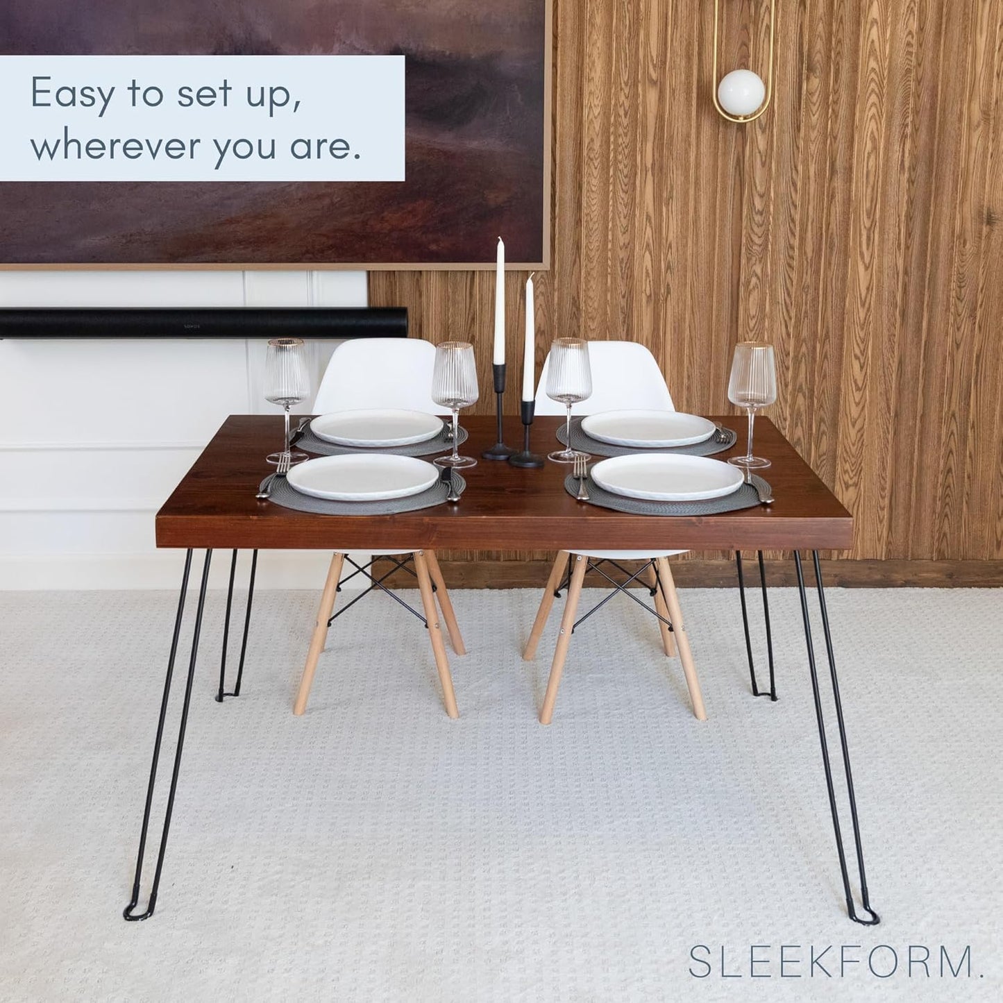 Sleekform Wooden Folding Dining Table for 4 - with Collapsible Hairpin Legs - 4 ft Portable Small Foldable Dining Room Table for Farmhouse Kitchen and Small Spaces - Walnut