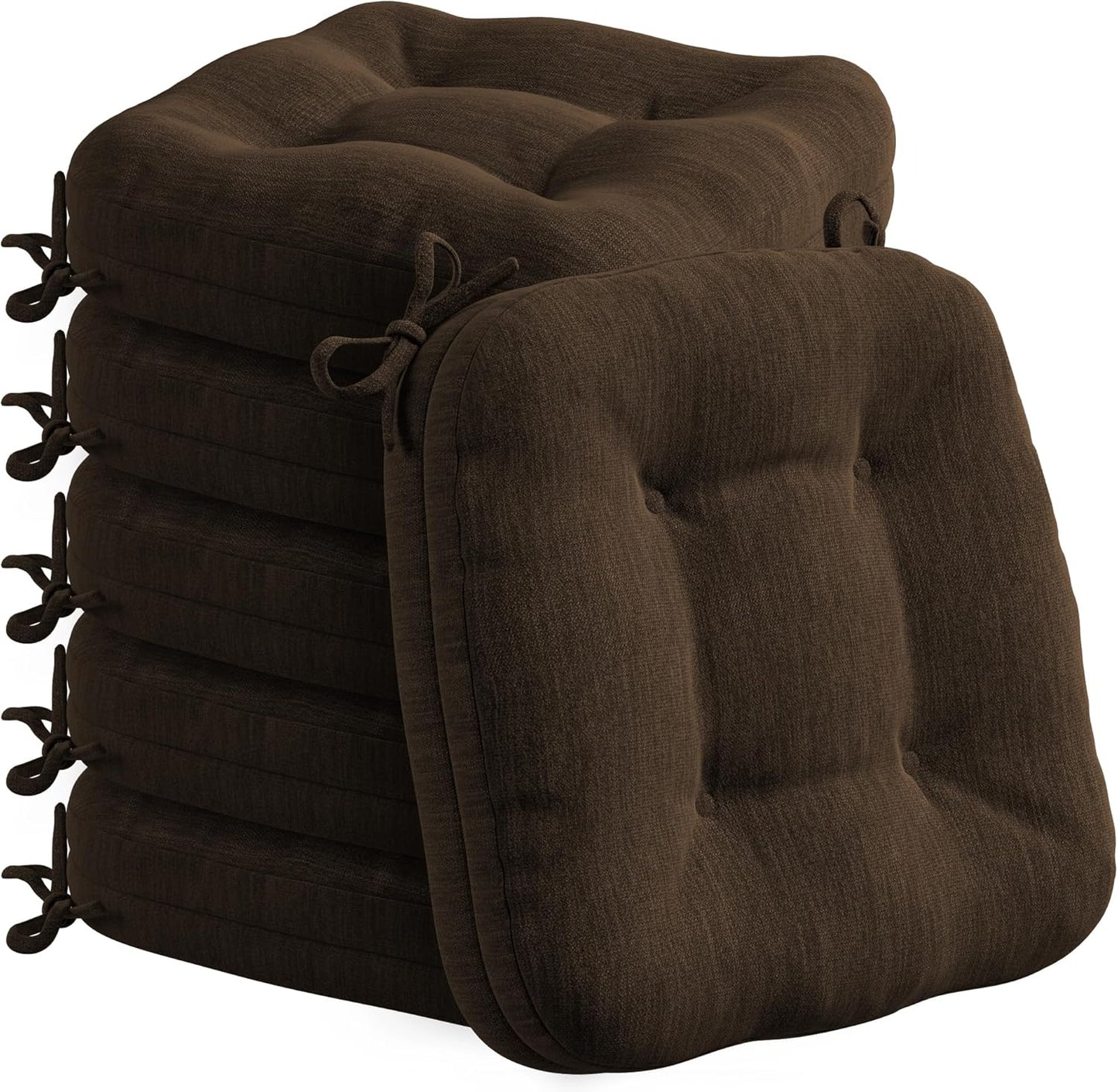 Codi Dining Chair Cushions 4 Pack, Thick Chairs Pads for Indoor Kitchen Room - Washable, Non-Slip Seat Cushion with Ties, 16.5"x16.5"x 3.5", Set of 4, Beige