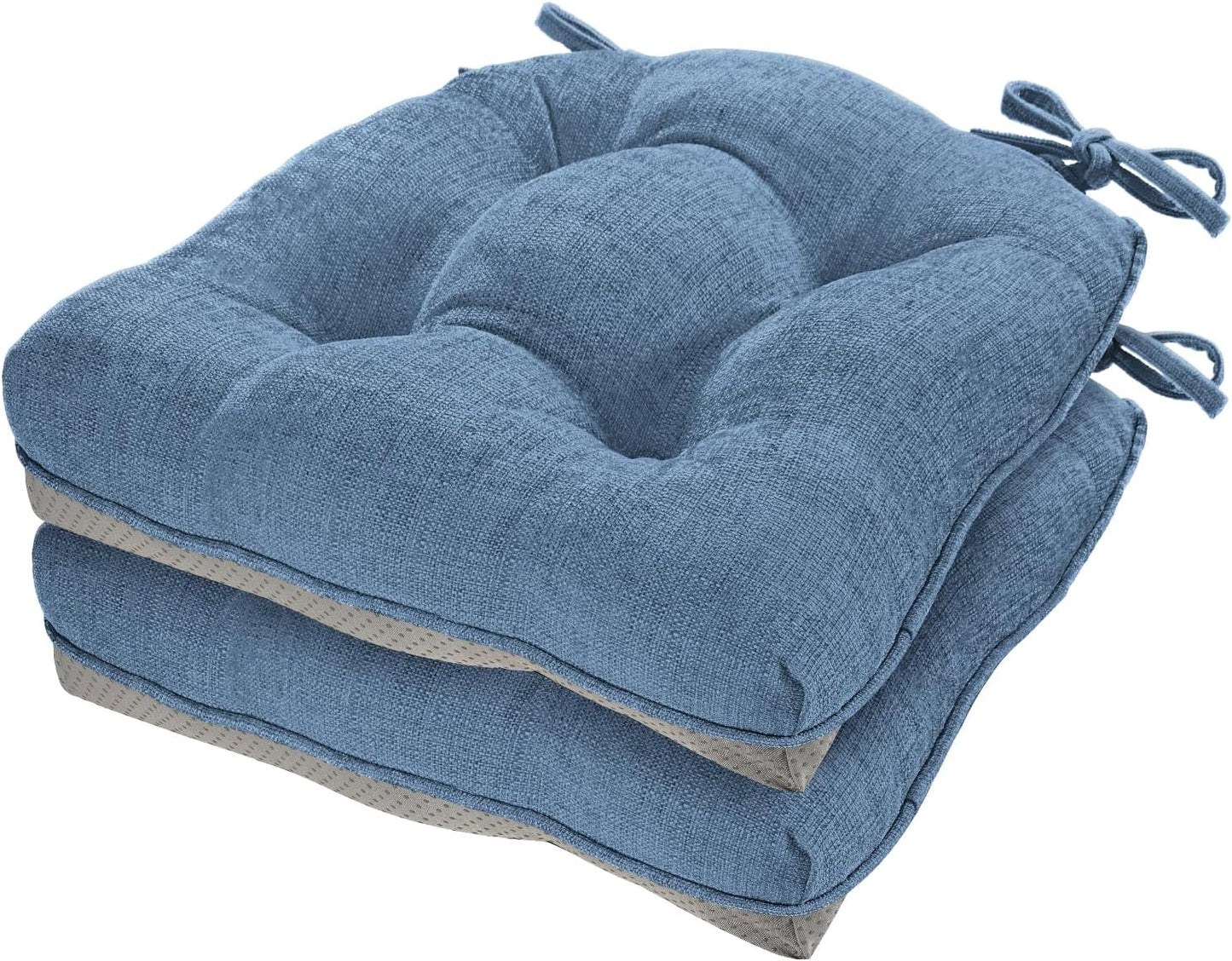 Cozyide Chair Cushions for Dining Chairs, 17" x 17" Non-Slip Kitchen Chair Pads with Adjustable Ties, Memory Foam Indoor Chair Cushions for Dining Room, Grey (Pack of 4)