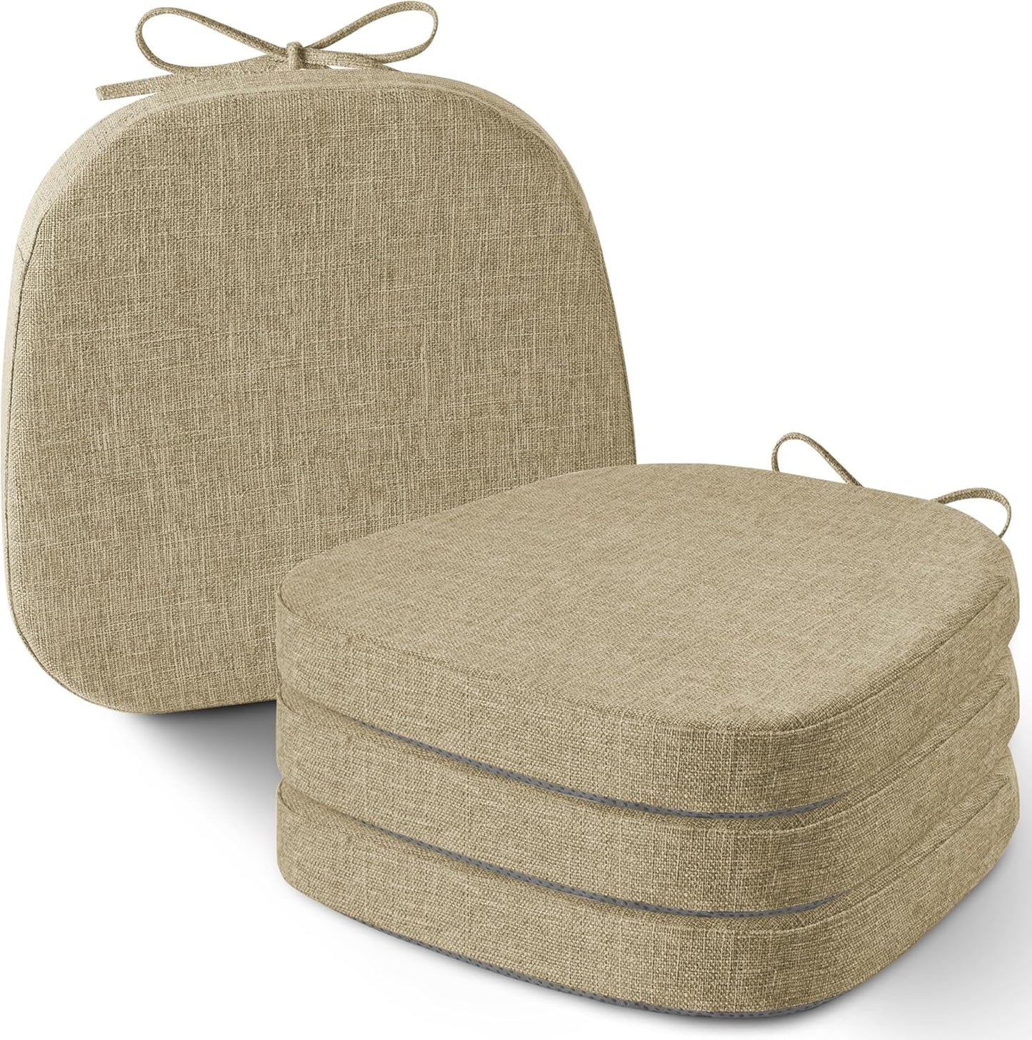 AddGrace Set of 6 Chair Cushions for Metal Dining Chairs 14x14 Chair Pads with Ties Non Slip Thick Seat Cushions with Textured and Removable Cover Beige