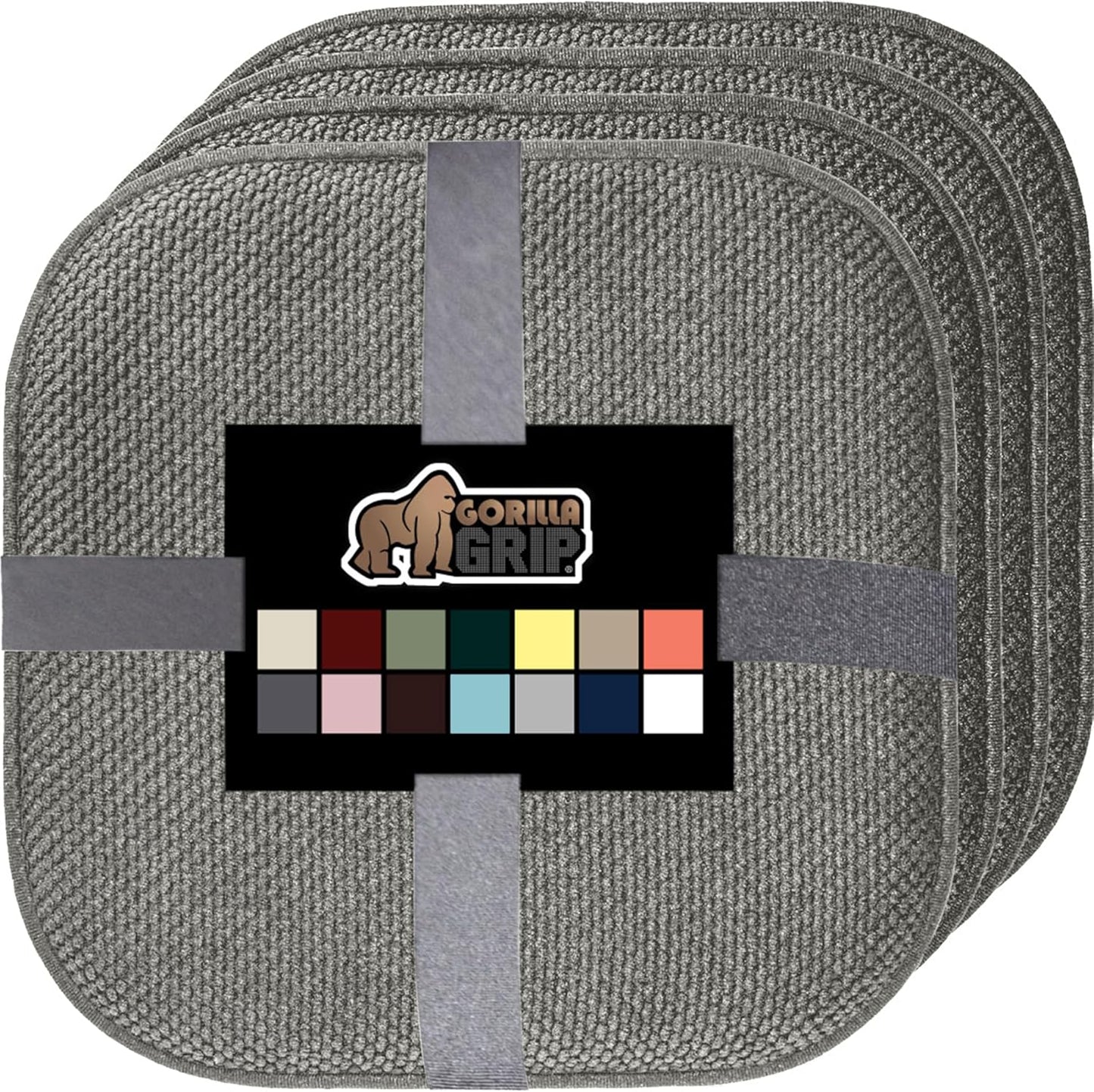 GORILLA GRIP Slip Resistant Chair Cushions, No Ties Required, Memory Foam Pads for Dining Room, Kitchen Table, Office, Rocking Chairs, Plush Seat Cover Cushion Pad, Home Decor, Set of 4 16x16, Black