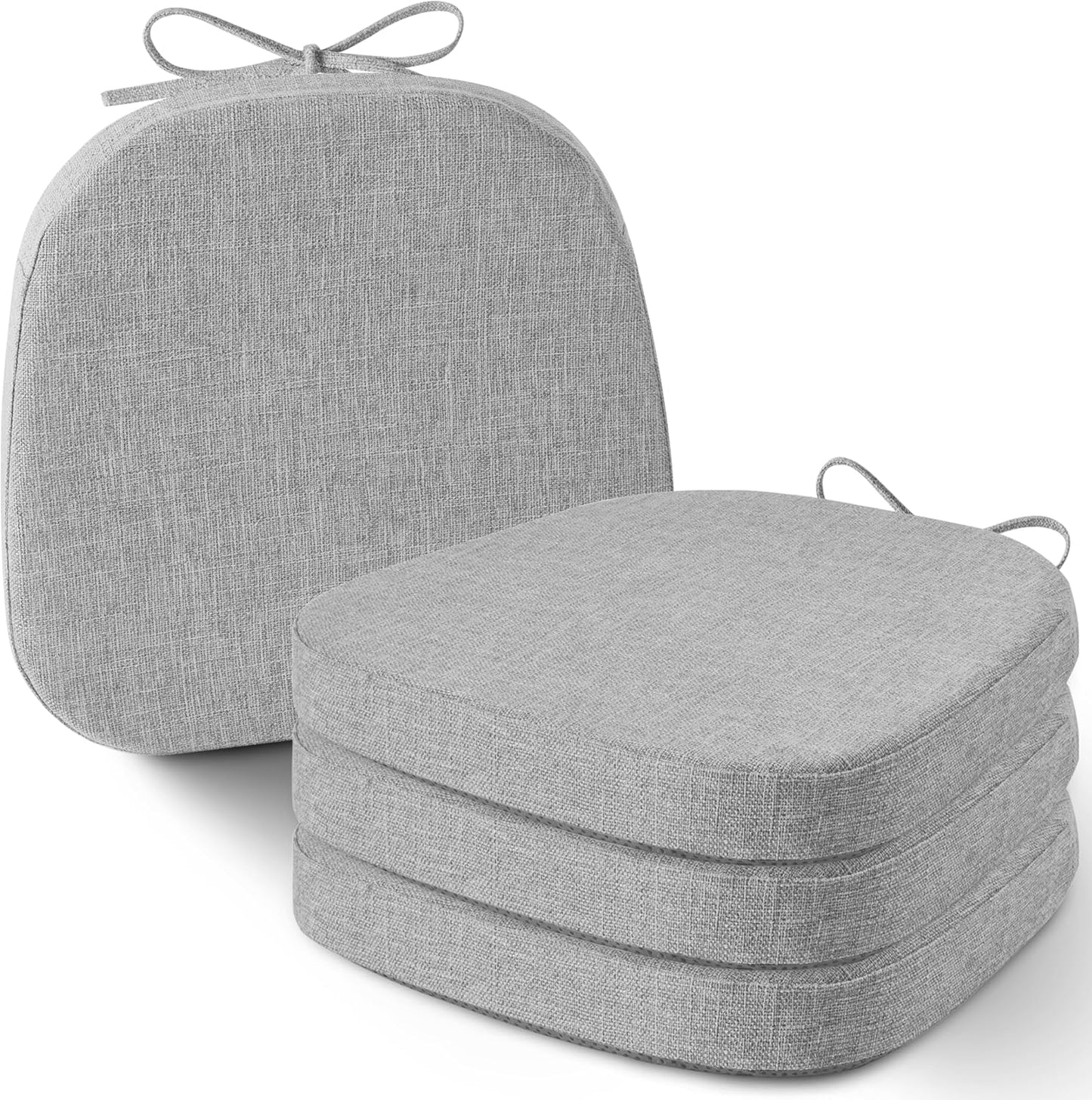 AddGrace Set of 6 Chair Cushions for Metal Dining Chairs 14x14 Chair Pads with Ties Non Slip Thick Seat Cushions with Textured and Removable Cover Beige