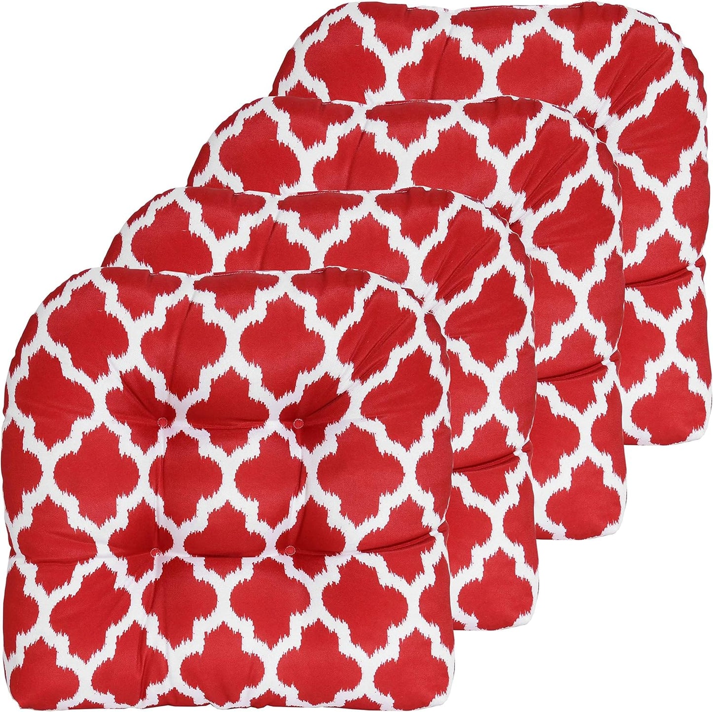 Sweet Home Collection Patio Cushions Outdoor Chair Pads Premium Comfortable Thick Fiber Fill Tufted 19" x 19" Seat Cover, 4 Count (Pack of 1), Havana Peacock/White