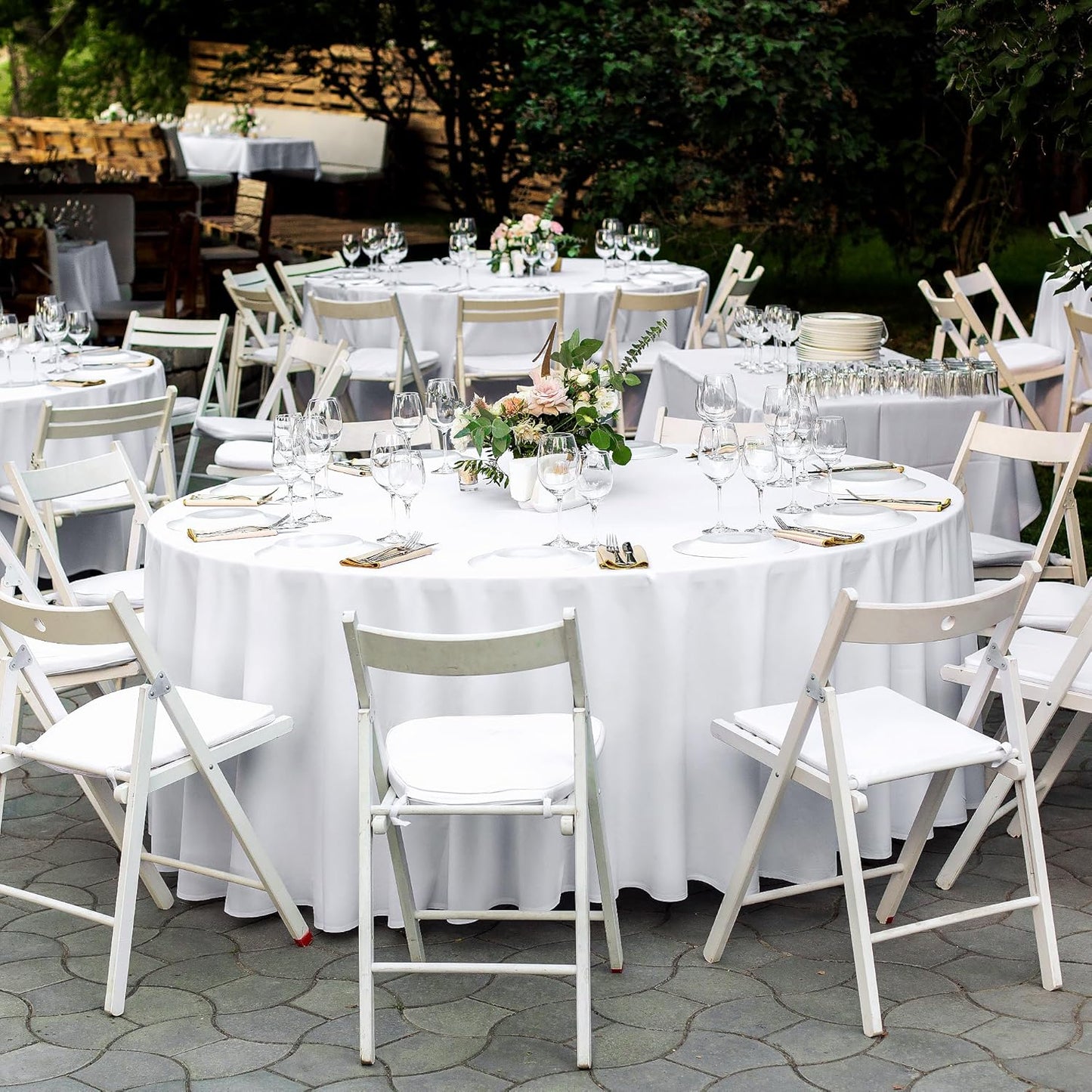 10 Pack 120 Inch Round Tablecloth, Stain and Wrinkle Resistant Polyester White Table Cloth, Washable Decorative Round Table Cover for Dining, Buffet Parties & Wedding