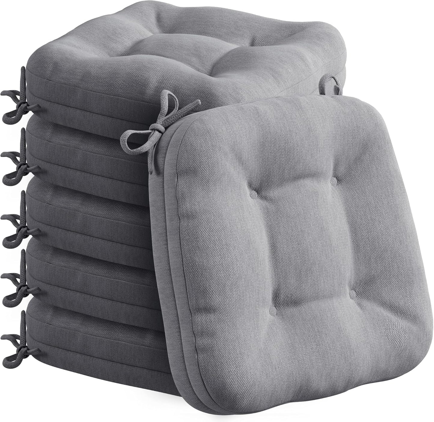 Codi Dining Chair Cushions 4 Pack, Thick Chairs Pads for Indoor Kitchen Room - Washable, Non-Slip Seat Cushion with Ties, 16.5"x16.5"x 3.5", Set of 4, Beige