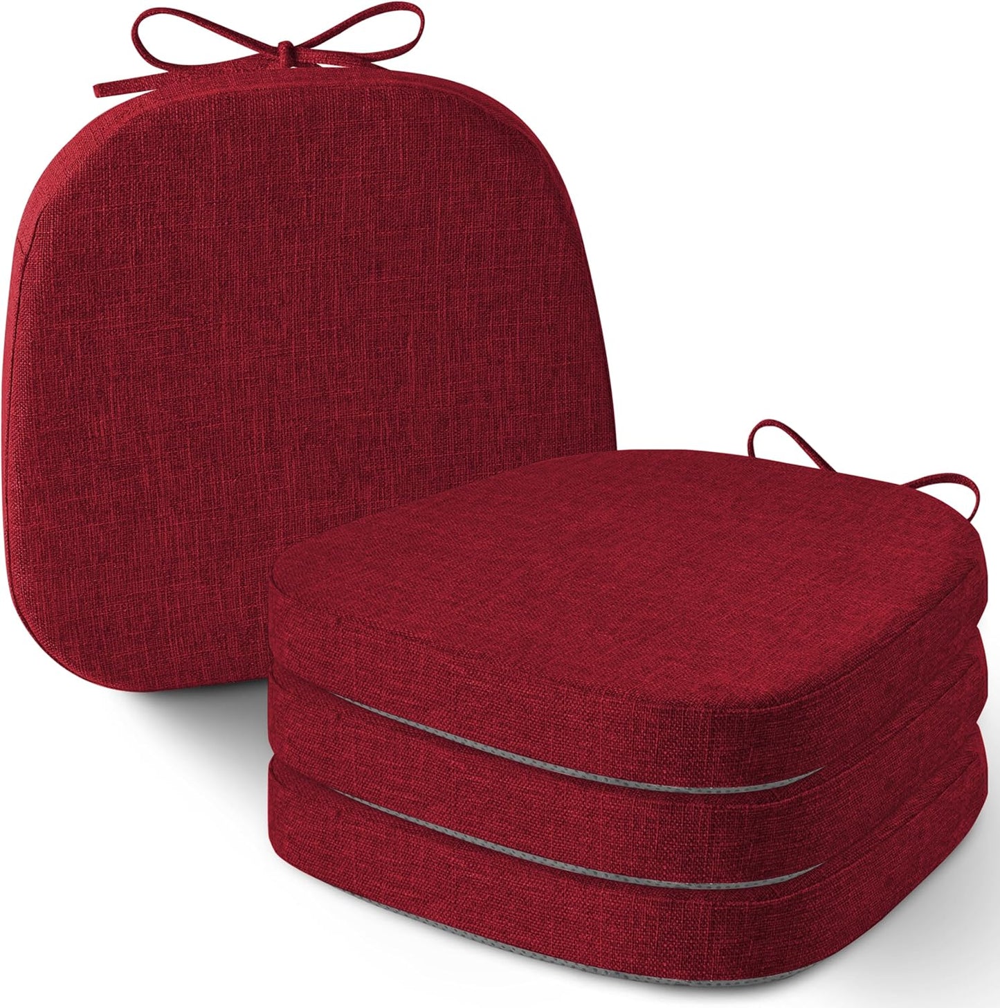 AddGrace Set of 6 Chair Cushions for Metal Dining Chairs 14x14 Chair Pads with Ties Non Slip Thick Seat Cushions with Textured and Removable Cover Beige