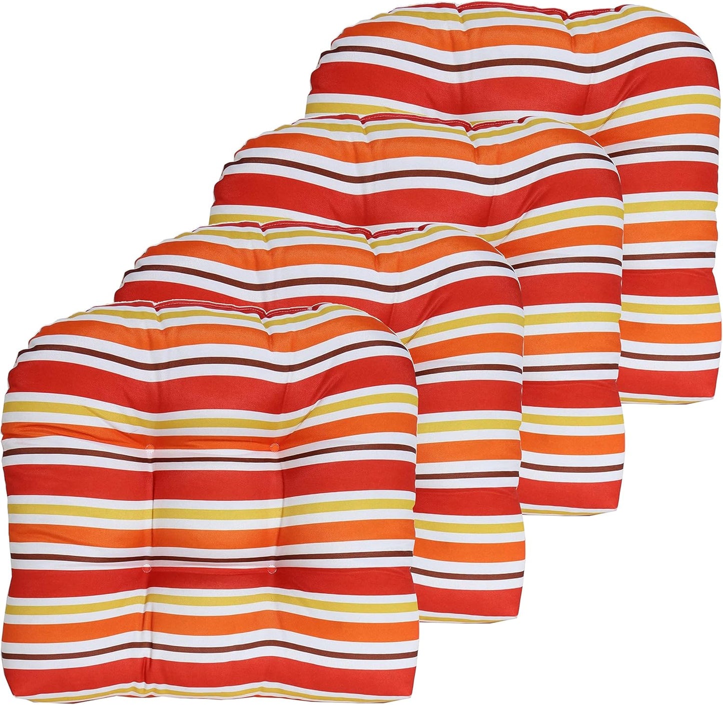 Sweet Home Collection Patio Cushions Outdoor Chair Pads Premium Comfortable Thick Fiber Fill Tufted 19" x 19" Seat Cover, 4 Count (Pack of 1), Havana Peacock/White