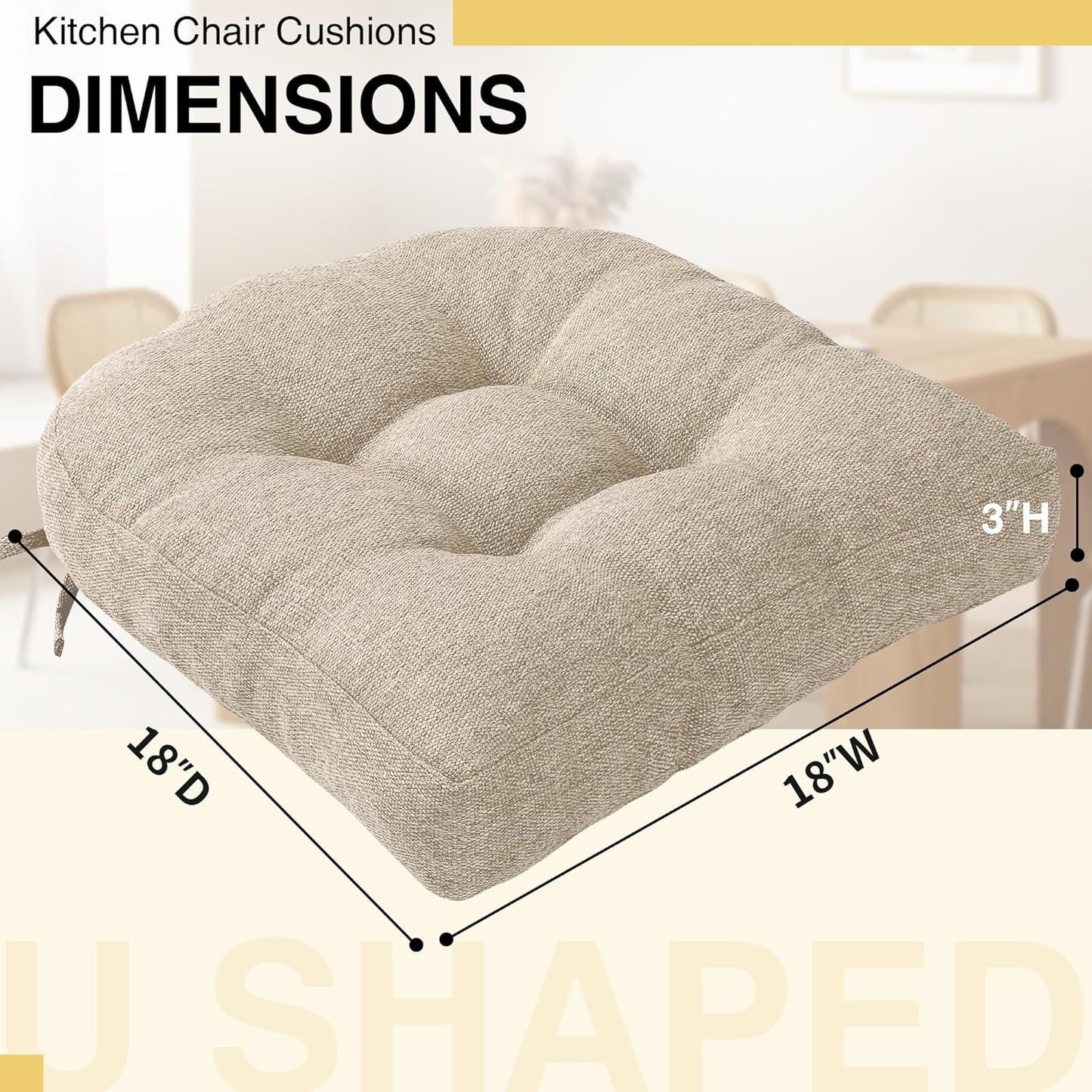 Tromlycs Chair Cushions for Dining Chairs Kitchen Seat Cushions Room Set of 4 Pads with Ties Indoor Non Slip Office 18 x 18 Inch, Beige