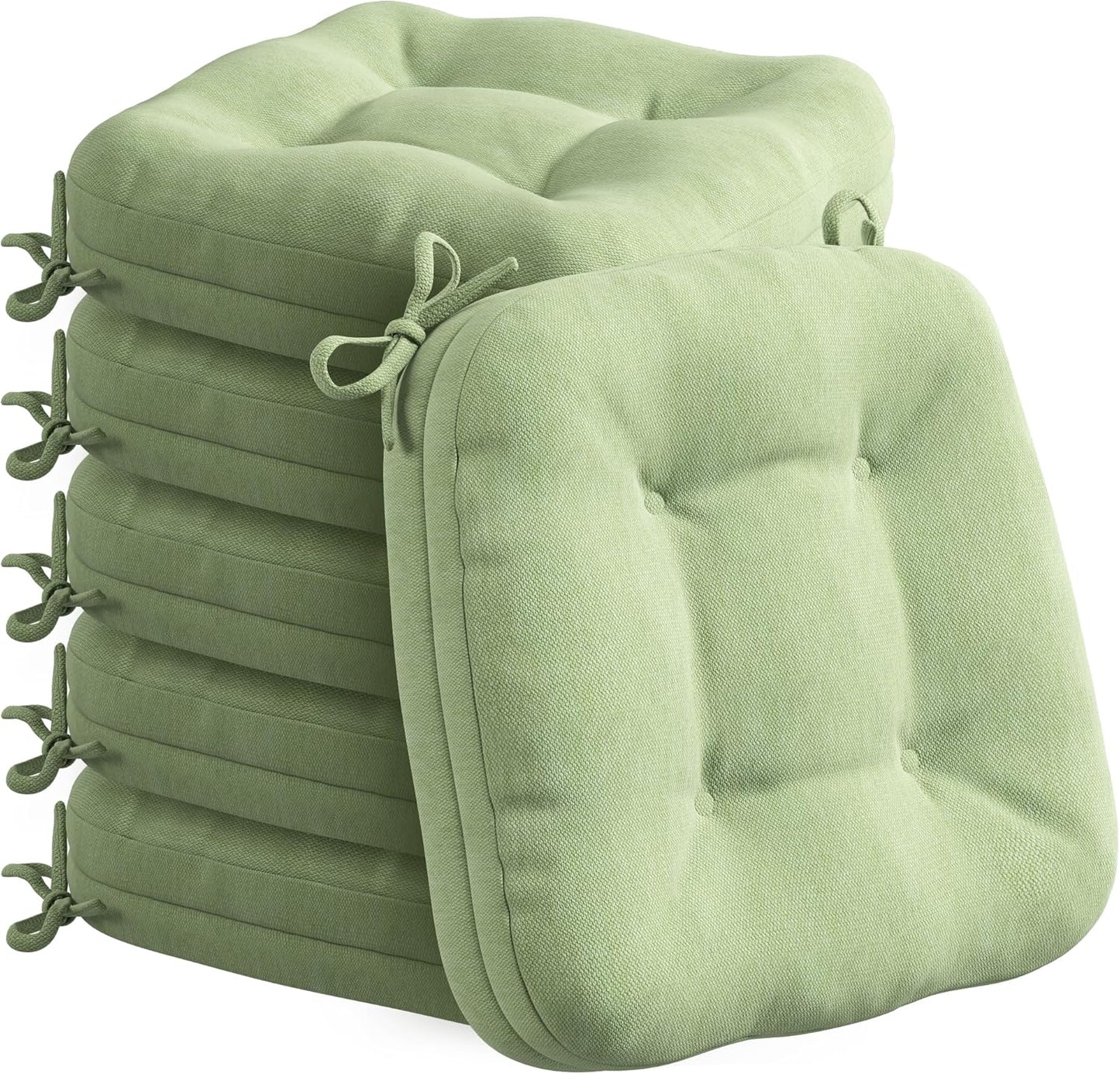 Codi Dining Chair Cushions 4 Pack, Thick Chairs Pads for Indoor Kitchen Room - Washable, Non-Slip Seat Cushion with Ties, 16.5"x16.5"x 3.5", Set of 4, Beige