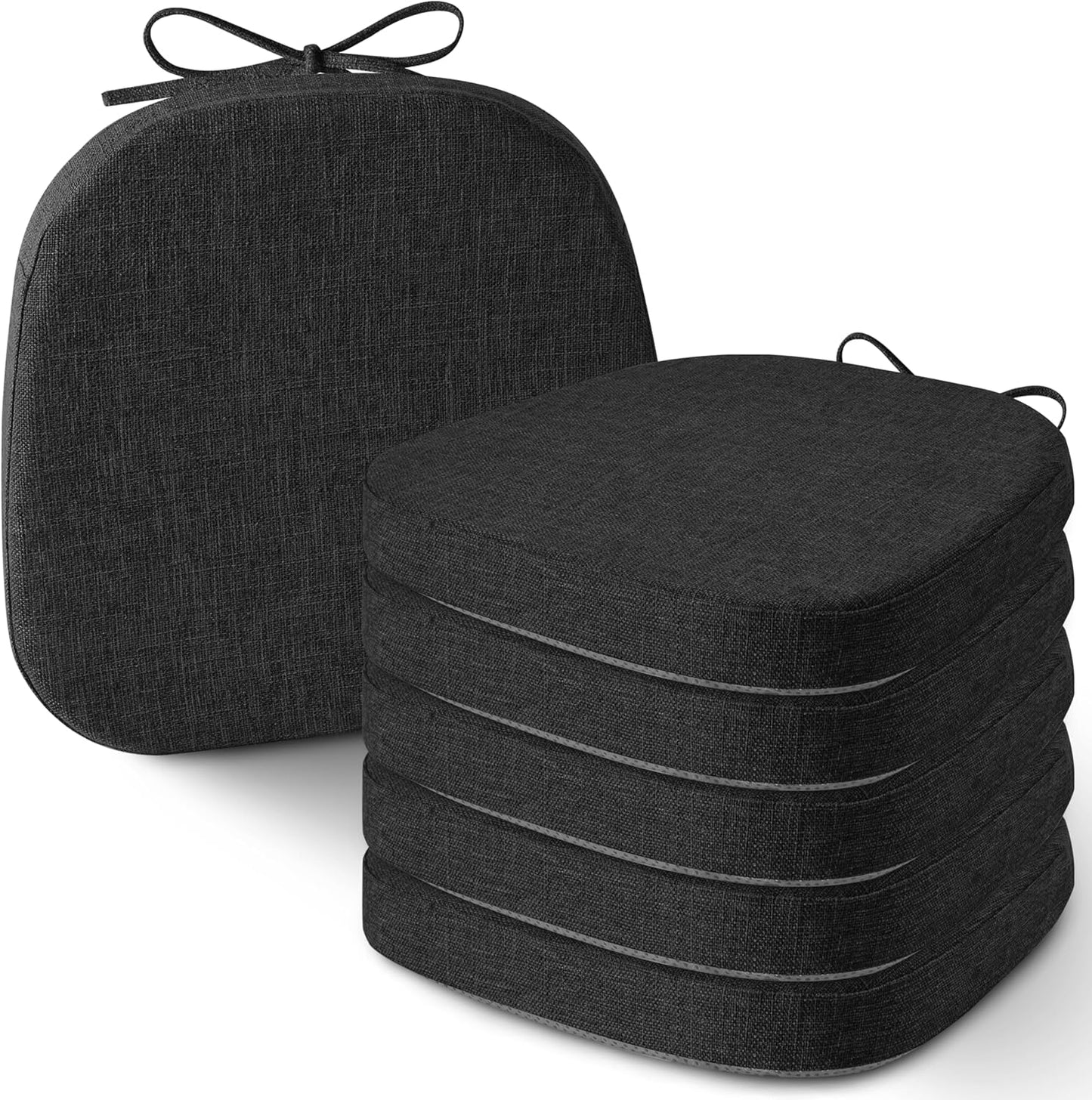 AddGrace Set of 6 Chair Cushions for Metal Dining Chairs 14x14 Chair Pads with Ties Non Slip Thick Seat Cushions with Textured and Removable Cover Beige