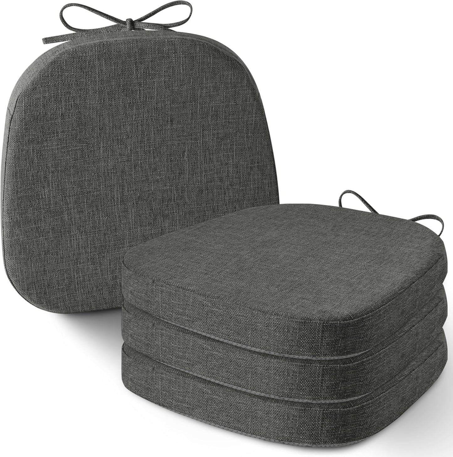 AddGrace Set of 6 Chair Cushions for Metal Dining Chairs 14x14 Chair Pads with Ties Non Slip Thick Seat Cushions with Textured and Removable Cover Beige