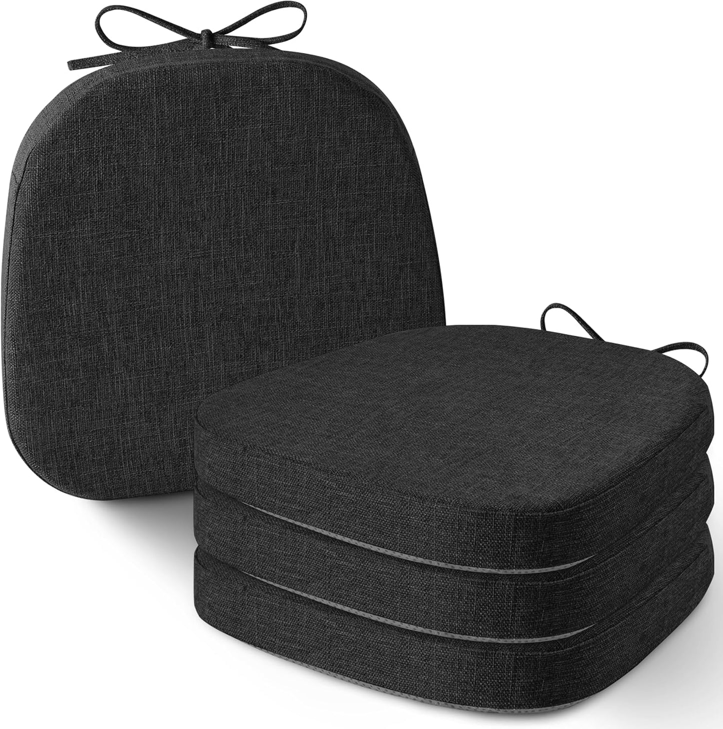 AddGrace Set of 6 Chair Cushions for Metal Dining Chairs 14x14 Chair Pads with Ties Non Slip Thick Seat Cushions with Textured and Removable Cover Beige