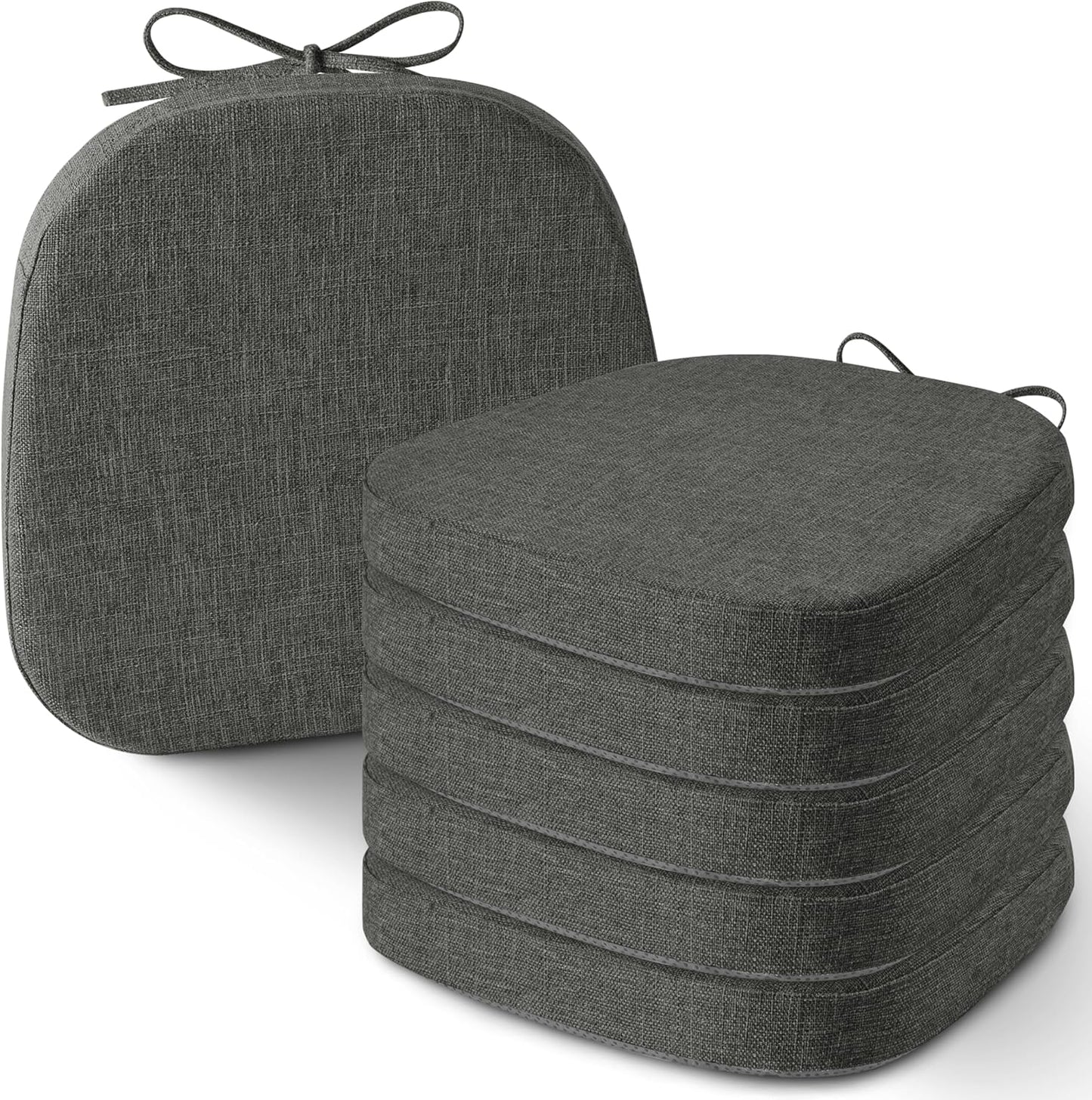 AddGrace Set of 6 Chair Cushions for Metal Dining Chairs 14x14 Chair Pads with Ties Non Slip Thick Seat Cushions with Textured and Removable Cover Beige