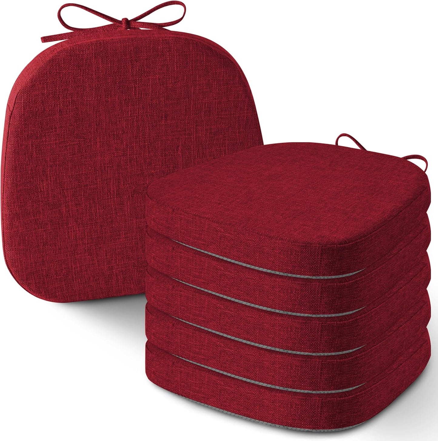 AddGrace Set of 6 Chair Cushions for Metal Dining Chairs 14x14 Chair Pads with Ties Non Slip Thick Seat Cushions with Textured and Removable Cover Beige