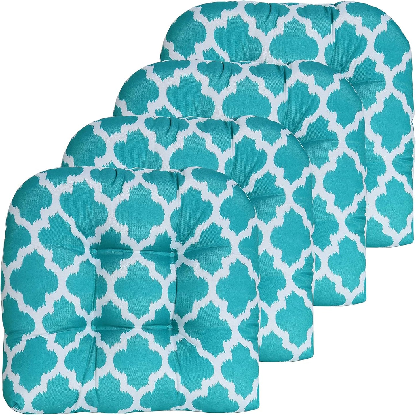 Sweet Home Collection Patio Cushions Outdoor Chair Pads Premium Comfortable Thick Fiber Fill Tufted 19" x 19" Seat Cover, 4 Count (Pack of 1), Havana Peacock/White