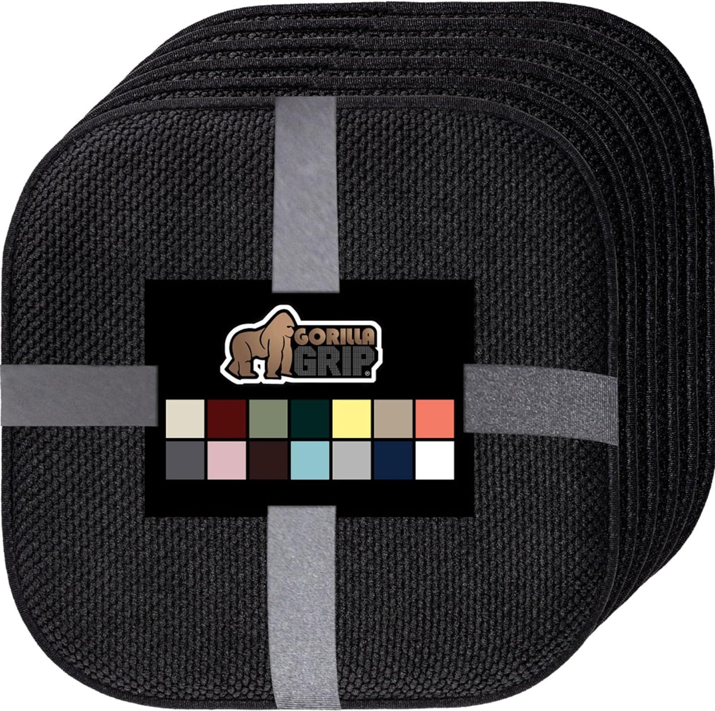 GORILLA GRIP Slip Resistant Chair Cushions, No Ties Required, Memory Foam Pads for Dining Room, Kitchen Table, Office, Rocking Chairs, Plush Seat Cover Cushion Pad, Home Decor, Set of 4 16x16, Black