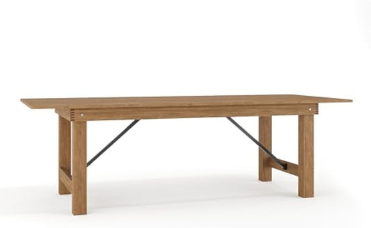 Flash Furniture Hercules Series 8' x 40" Rustic Solid Pine Folding Dining Table, Rectangular Antique Farmhouse Dining and Event Extension Table