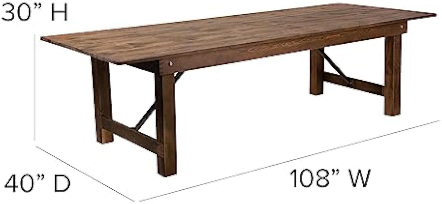 Flash Furniture Hercules Series 9' x 40" Rustic Solid Pine Folding Dining Table, Rectangular Antique Farmhouse Dining and Event Extension Table
