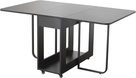 Folding Dining Room Table for 4/6 with 35.4" Extra Wide Space Saving Drop Leaf Table with Lockable Wheels & Storage, Heavy Duty Eco Solid Wood Top 300lb, Convertible Desk for Apartments/RV/Home Office