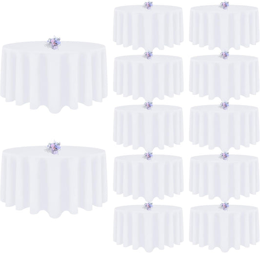 12 Pack White Round Tablecloth 120 Inch Round Table Cloth, Wrinkle Resistant and Washable Tablecloth Polyester Fabric Table Cloth Round Table Cover for Dining Wedding Banquet Party