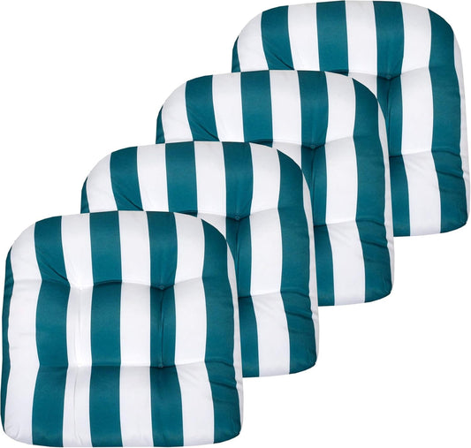 Sweet Home Collection Patio Cushions Outdoor Chair Pads Premium Comfortable Thick Fiber Fill Tufted 19" x 19" Seat Cover, 4 Count (Pack of 1), Havana Peacock/White