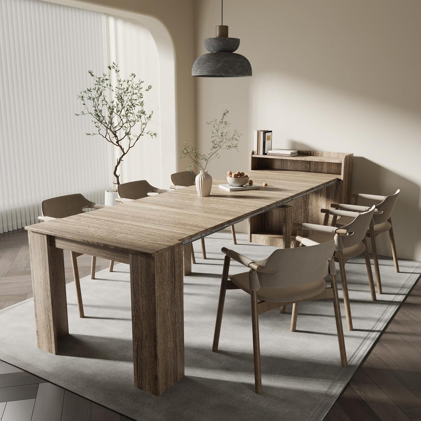 DMAITH 20"-118" Extendable Dining Table for 2-12 People, Modern Modular Extension Table, Space-Saving Extra Long Folding Dining Table, Multifunctional Conference Meeting Table, Oak