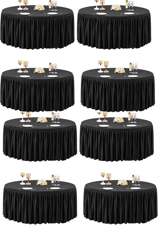 72Inch Black Round Tablecloth,8 Pack Wrinkle Resistant 6ft Spandex Tablecloth,Washable Stretchy Polyester Table Cloth Round Cover for Dining Table,Wedding,Reception Banquet, Birthday Party, Buffet