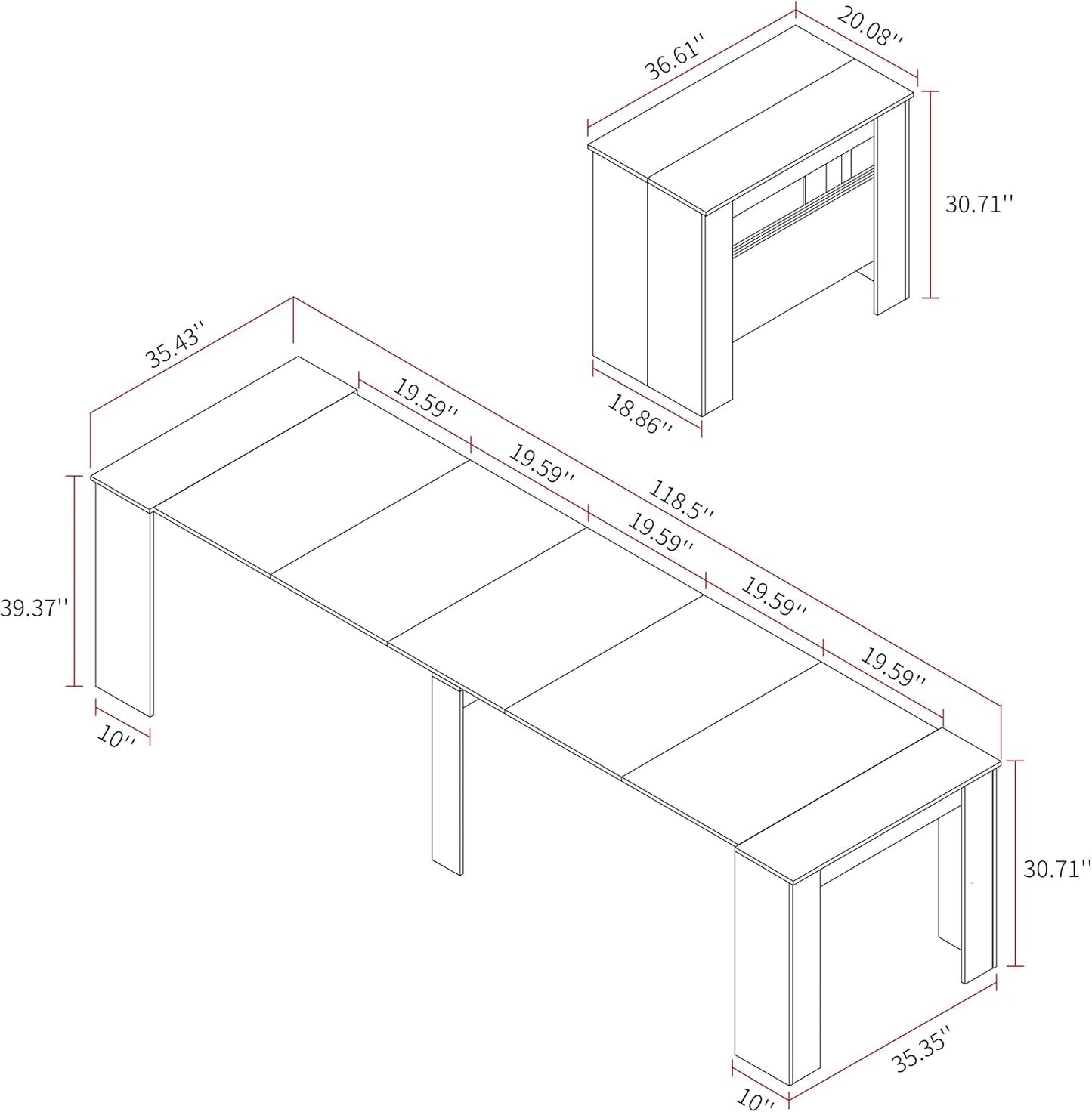 DMAITH 20"-118" Extendable Dining Table for 2-12 People, Modern Modular Extension Table, Space-Saving Extra Long Folding Dining Table, Multifunctional Conference Meeting Table, Oak