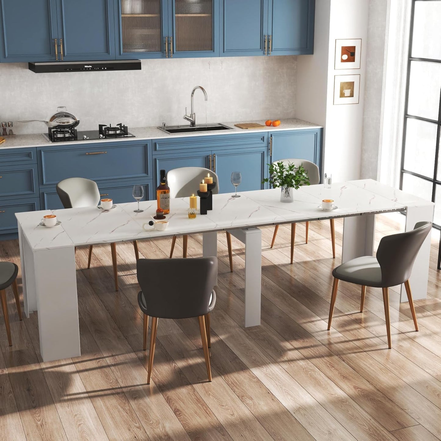 DMAITH 20"-118" Extendable Dining Table for 2-12 People, Modern Modular Extension Table, Space-Saving Extra Long Folding Dining Table, Multifunctional Conference Meeting Table, Oak