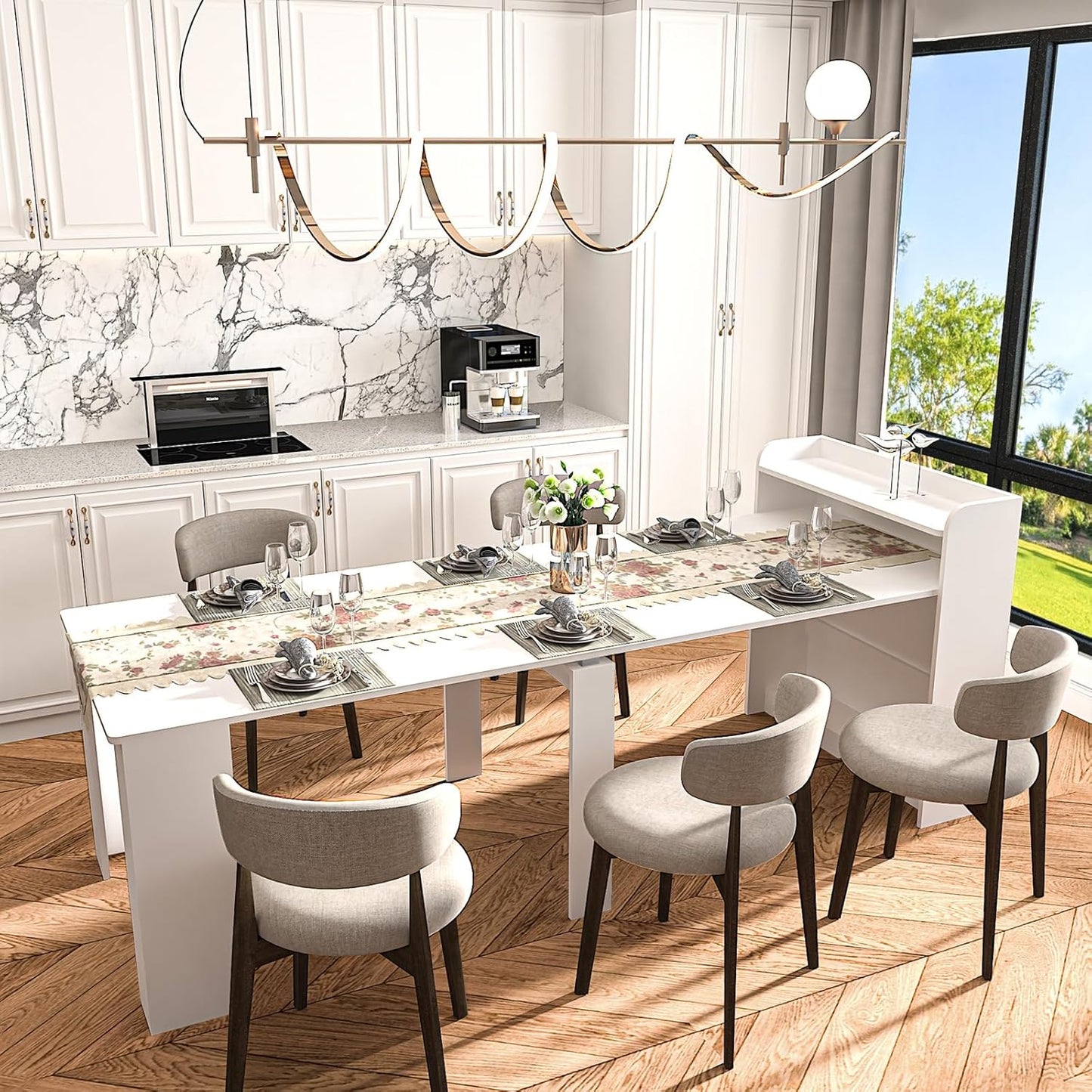 DMAITH 20"-118" Extendable Dining Table for 2-12 People, Modern Modular Extension Table, Space-Saving Extra Long Folding Dining Table, Multifunctional Conference Meeting Table, Oak